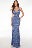 French Blue/Royal Geometric Beaded Alyce Paris Prom Dress 61609