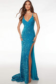 Ocean Deep V-neckline Plush Sequin Alyce Paris Prom Dress 61620