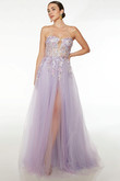 Lilac A-line Strapless Alyce Paris Prom Dress 61654