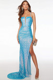 Azure Blue Plunging Straight Neckline Alyce Paris Prom Dress 61625
