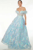 Opal/Light Blue Sequin Floral Alyce Paris Prom Dress 61645