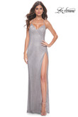 Silver Rhinestone Fishnet La Femme Prom Dress 32203
