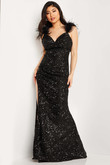 Black Sequins and Feathers Jovani Prom Dress JVN36417