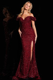 Burgundy Off-The-Shoulder Jovani Prom Dress JVN37517