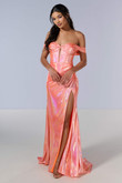 Tiffany 16186 Peach dress with shoulders off
