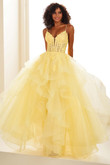 Light yellow Ellie Wilde EW36203 dress with lace 