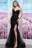Colors Dress 3453 - Beaded Floral Applique Mermaid Prom Gown