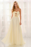 Colette CL6113 chiffon A-line gown in Yellow, front view with strapless sweetheart and double cutouts