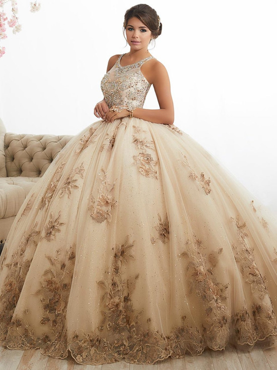 High Neckline Ball Gown Tiffany Quinceanera Dress 26884