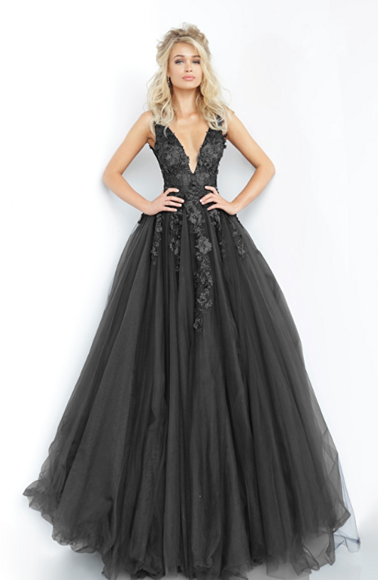 Floral Appliquéd Bodice Prom Dress Jovani 55634