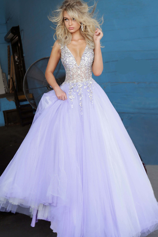 v-plunging neckline prom dress jovani 65379