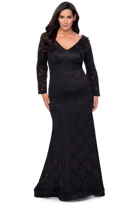long sleeves fitted la femme plus size prom dress 29017