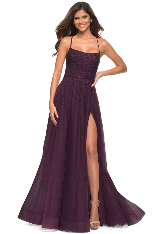 beaded tulle A-line prom dress la femme 30581