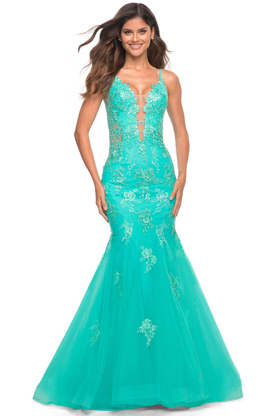sheer accent mermaid prom dress la femme 30675