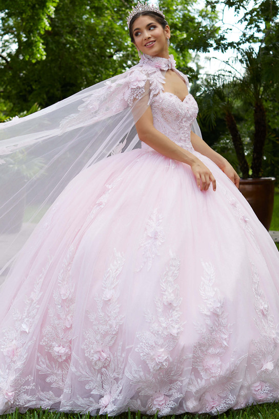 Sweetheart Quinceanera Collection Ball Gown Dress With Long Sheer Cape 26015