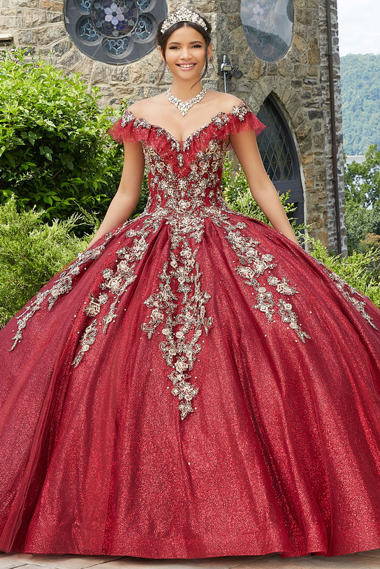 Gold Edged Pleated Tulle Vizcaya Quinceanera Ball Gown Dress 89342