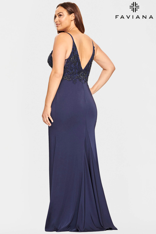 Beaded Satin Faviana Curves Prom Dress 9536