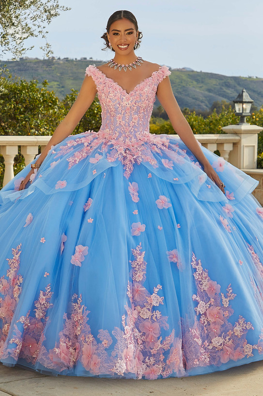 Pink/Blue 3D Floral Vizcaya by Morilee Quinceanera Dress 89437
