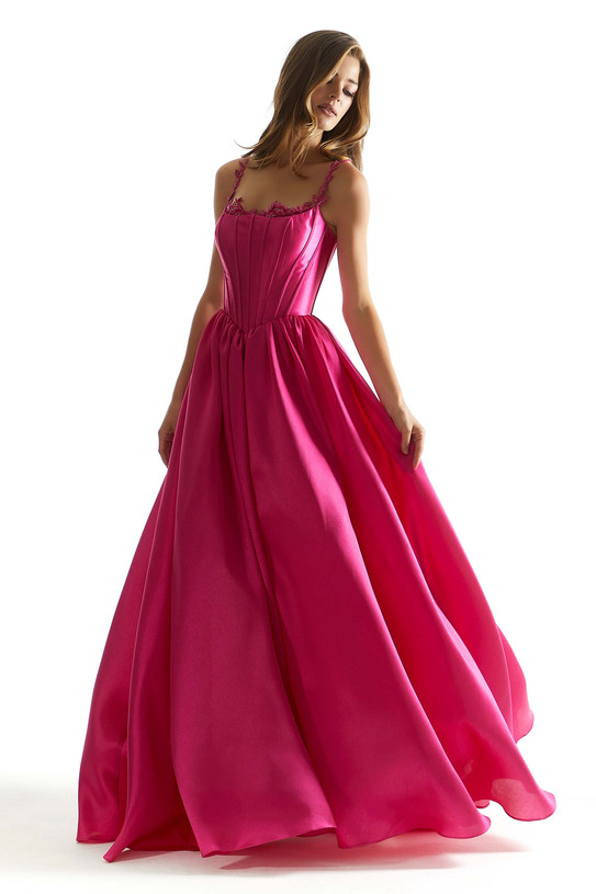 Fuchsia Satin A-Line Morilee 49036 Prom Dress