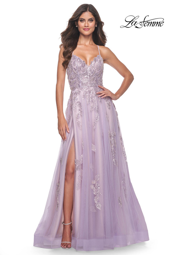 Lavender Two-Tone Tulle La Femme Prom Dress 32090