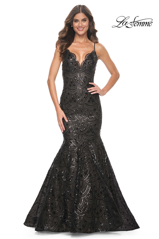 Black Sequin Mermaid La Femme Prom Dress 32118