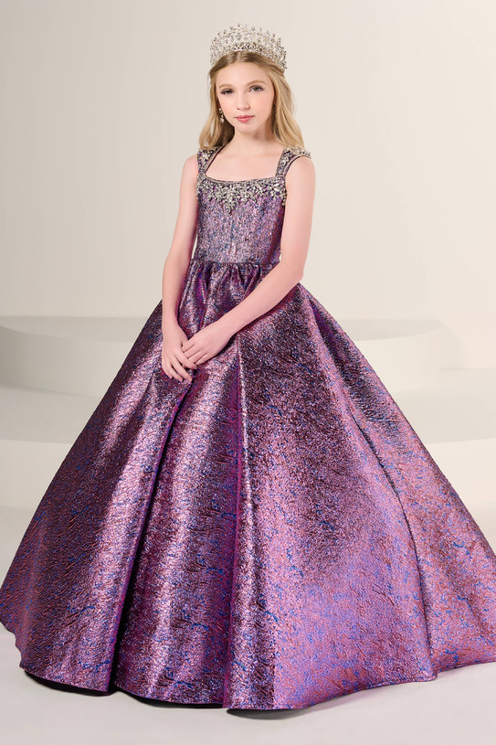 Tiffany Princess Metallic Brocade Girls Pageant Dress 13834