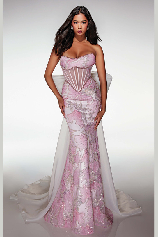 Alyce Paris 62187 pink 3D beaded fit-and-flare gown with corset bodice and exposed boning
