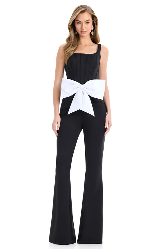 Ashley Lauren 12242 in white/black with a square neckline and dramatic oversized bow.