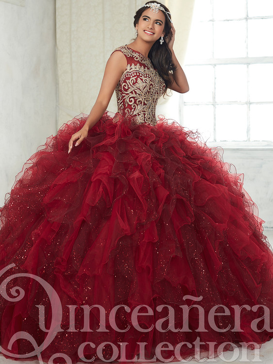 red velvet quinceanera dress