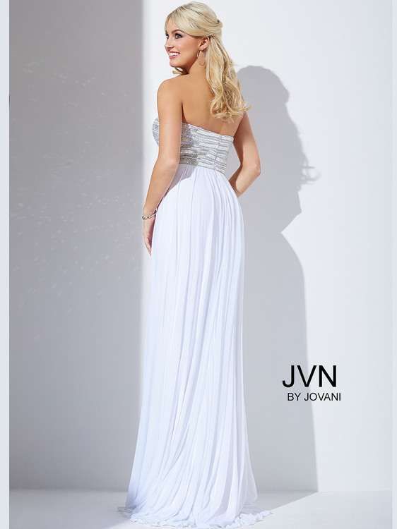 long white strapless chiffon prom dress