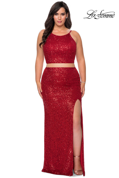 Two Piece Sequin La Femme Plus Size Prom Dress 29026 - PromHeadquarters.com