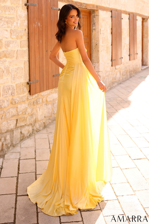 Yellow Strapless Prom Dresses