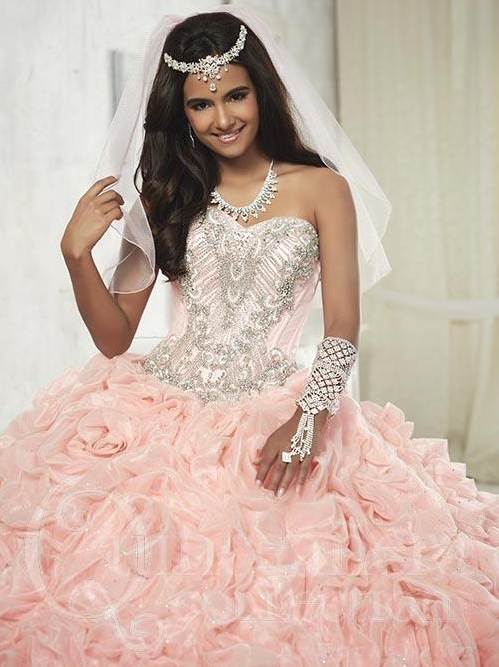 strapless rose pink quinceanera dresses