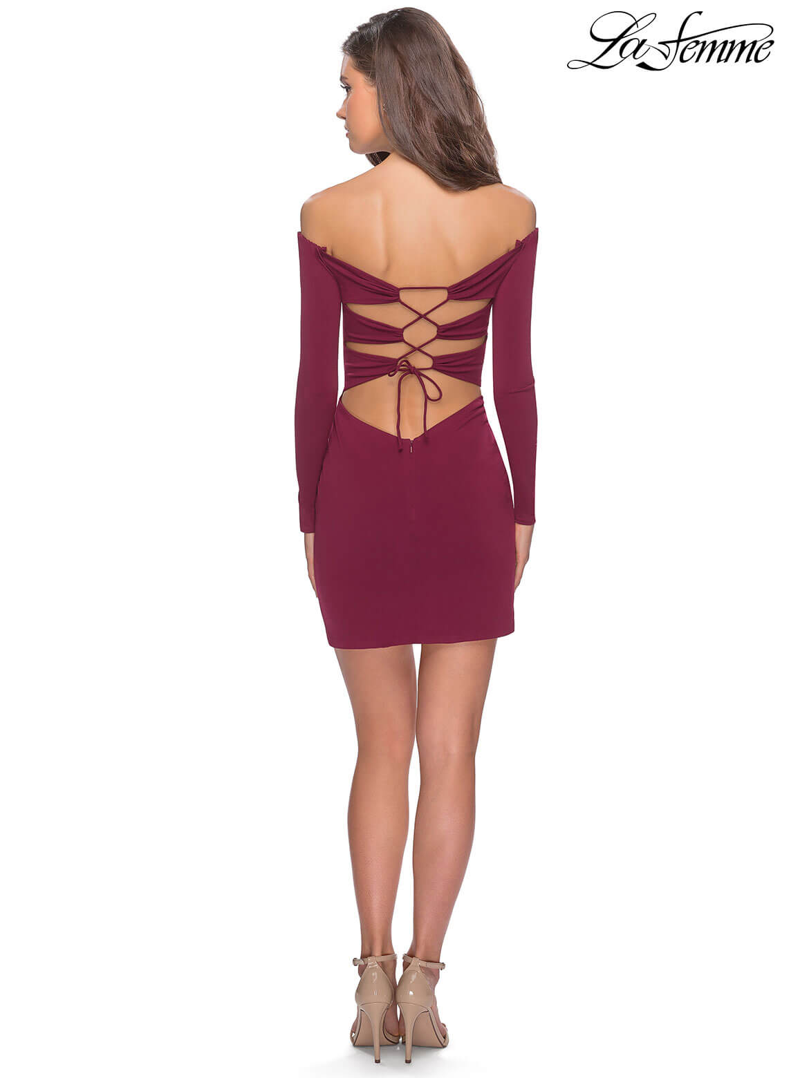 slim fit dress slacks La Femme Rhinestone Homecoming Dress 32638 main image 0