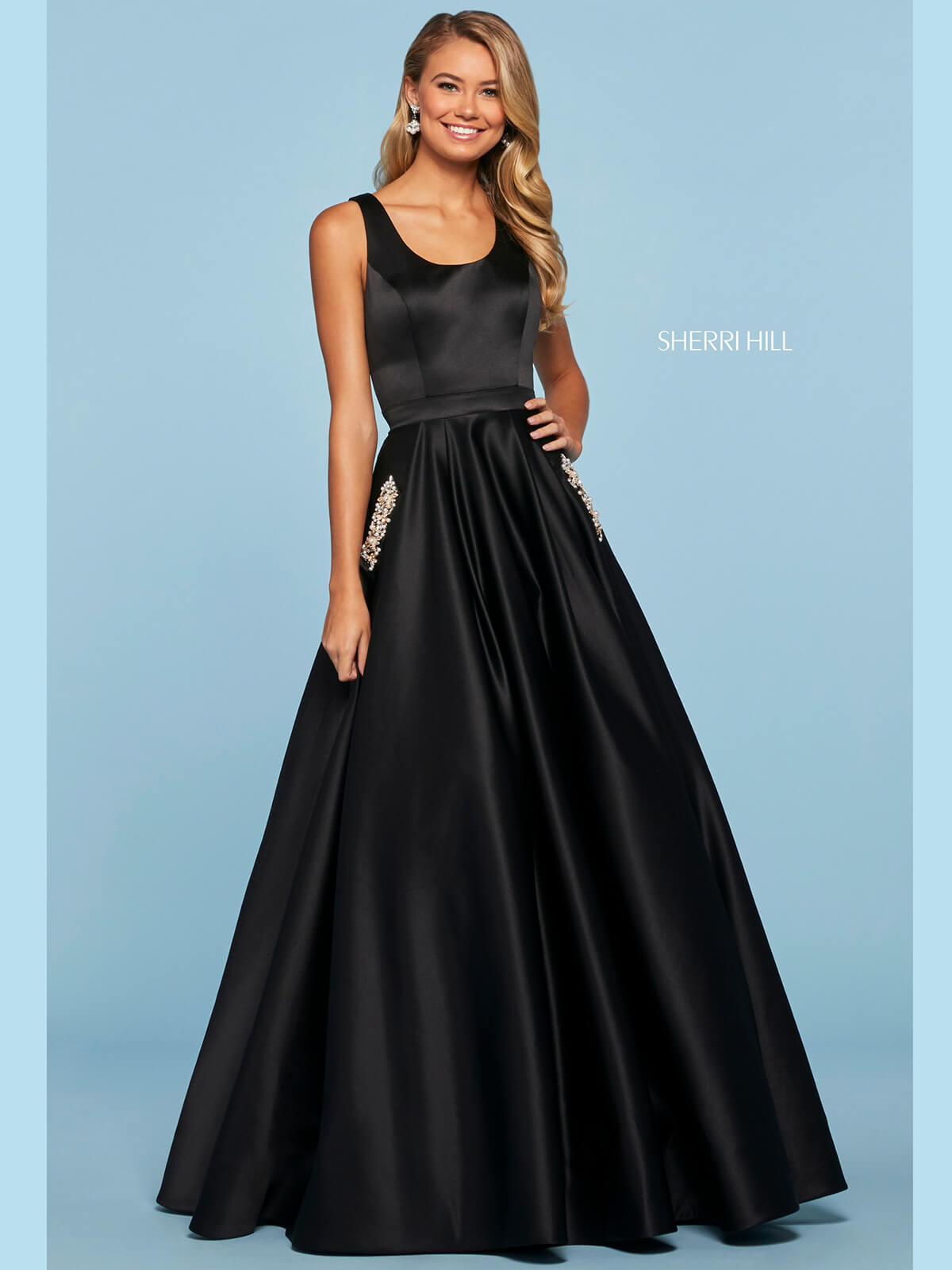 open lace back dress Sherri Hill 55240 Strapless Evening Prom Dress in Scuba Fabric – Mydressline main image 1