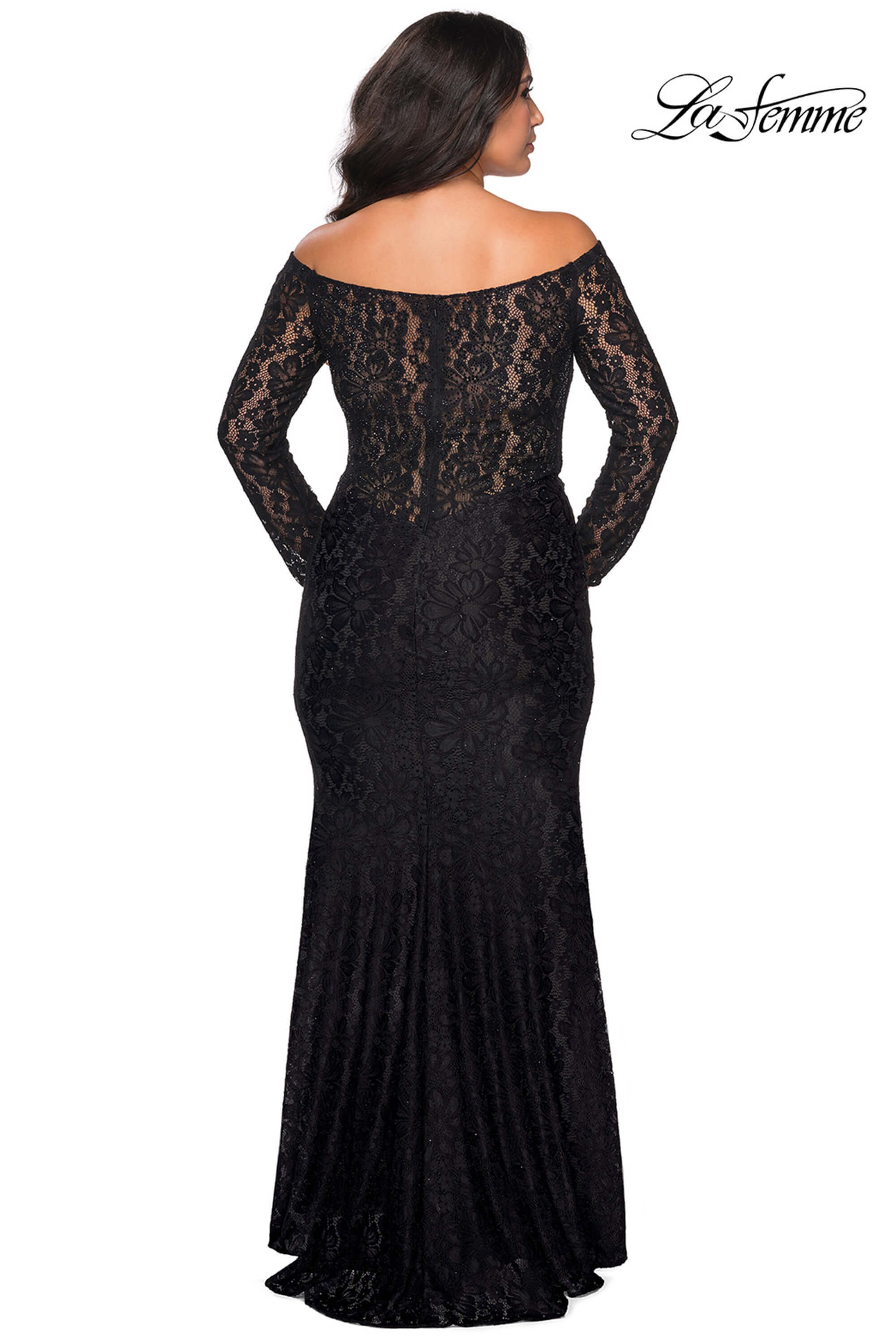 knee length dresses for ladies Plus Size Black Sequin Long Sleeve Prom Dress with Overskirt main image 0