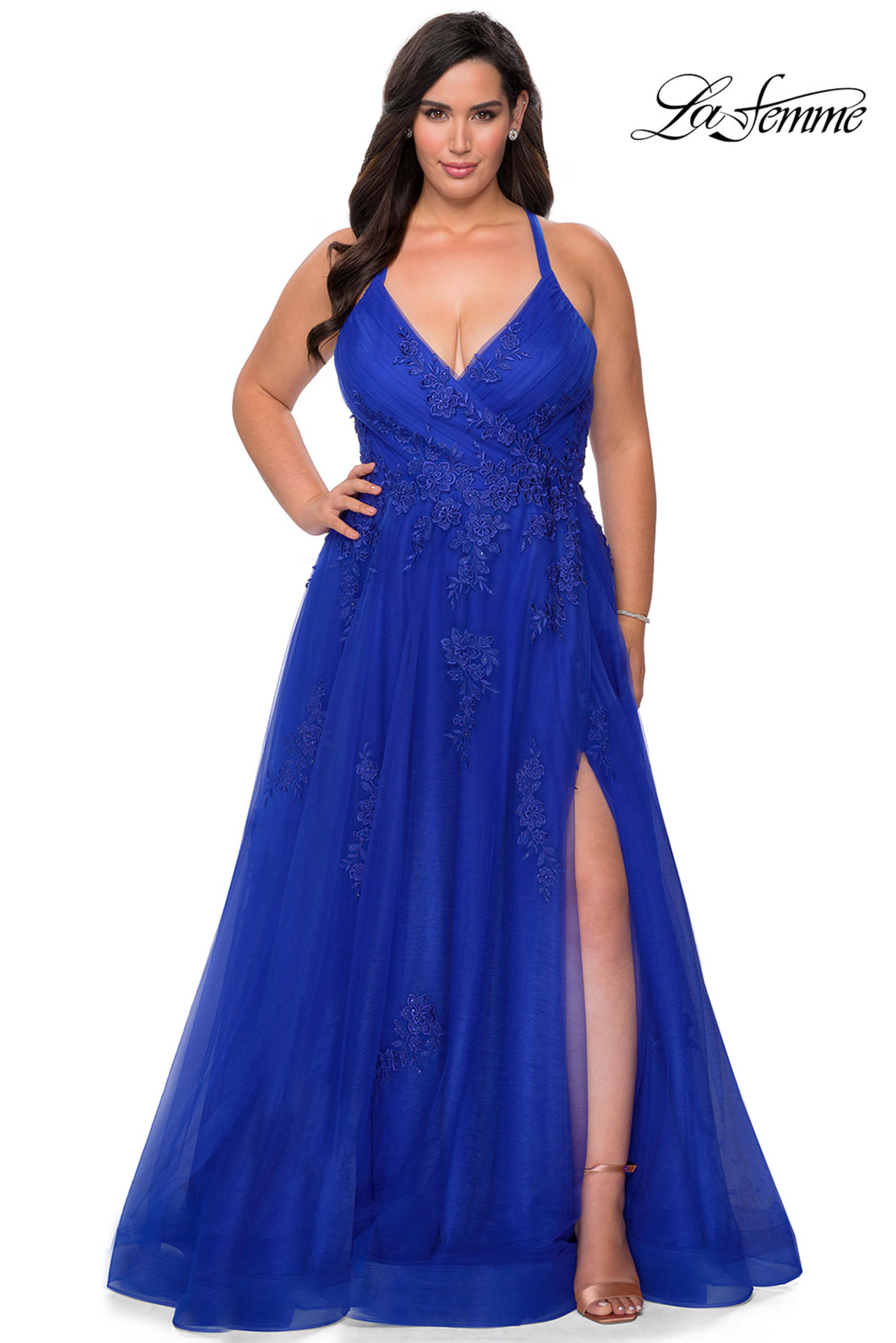 V-neck A-line La Femme Plus Size Prom Dress 29021 - PromHeadquarters.com V-neck A-line La Femme Plus Size Prom Dress 29021 - PromHeadquarters.com
