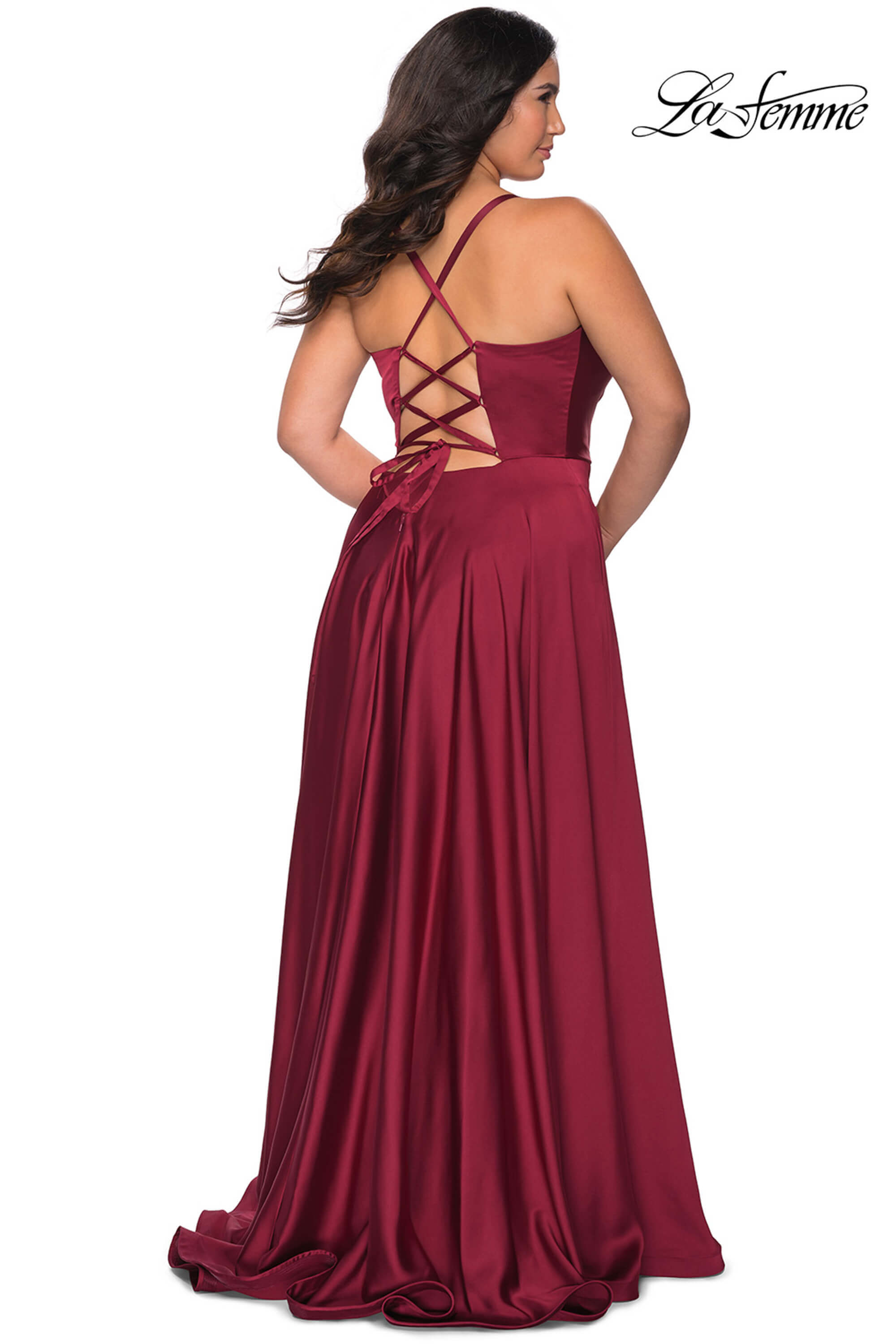 open lace back dress Red Satin Tiered Ruffled Cheap Prom Dresses 2024 Mermaid Halter Neck 24359 main image 1