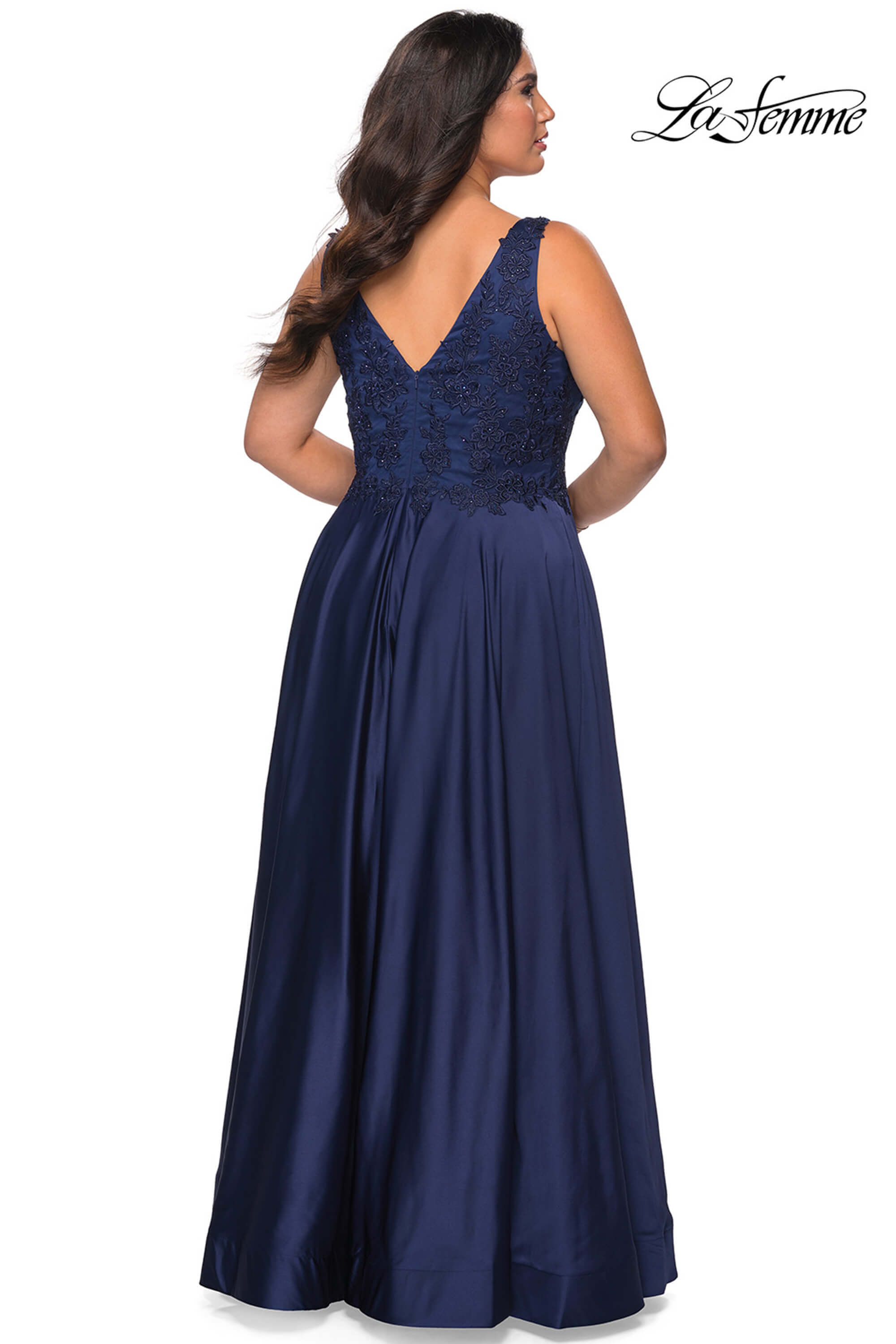 V-neck A-line La Femme 29039 Plus Size Prom Dress - PromHeadquarters.com