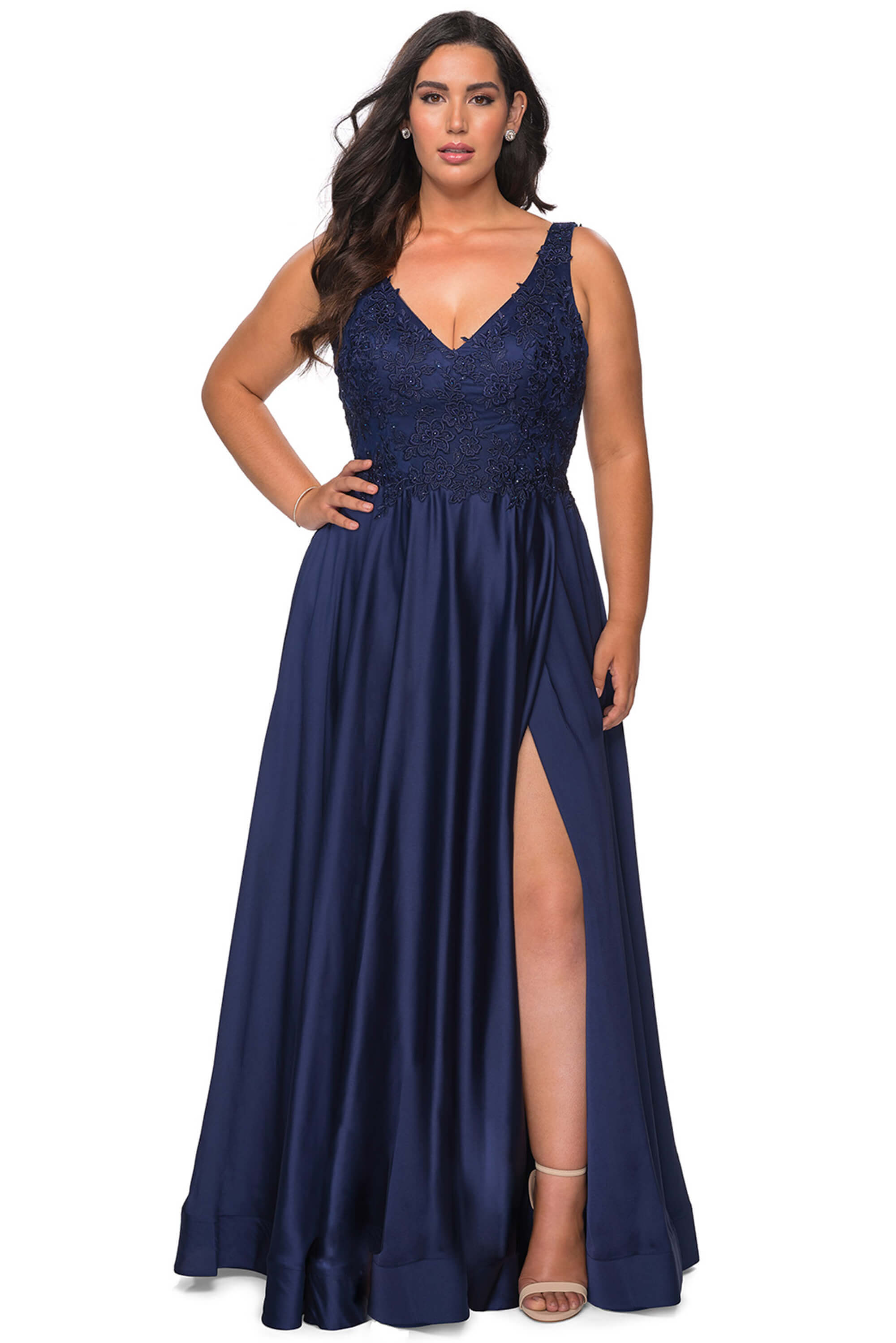 V-neck A-line La Femme 29039 Plus Size 