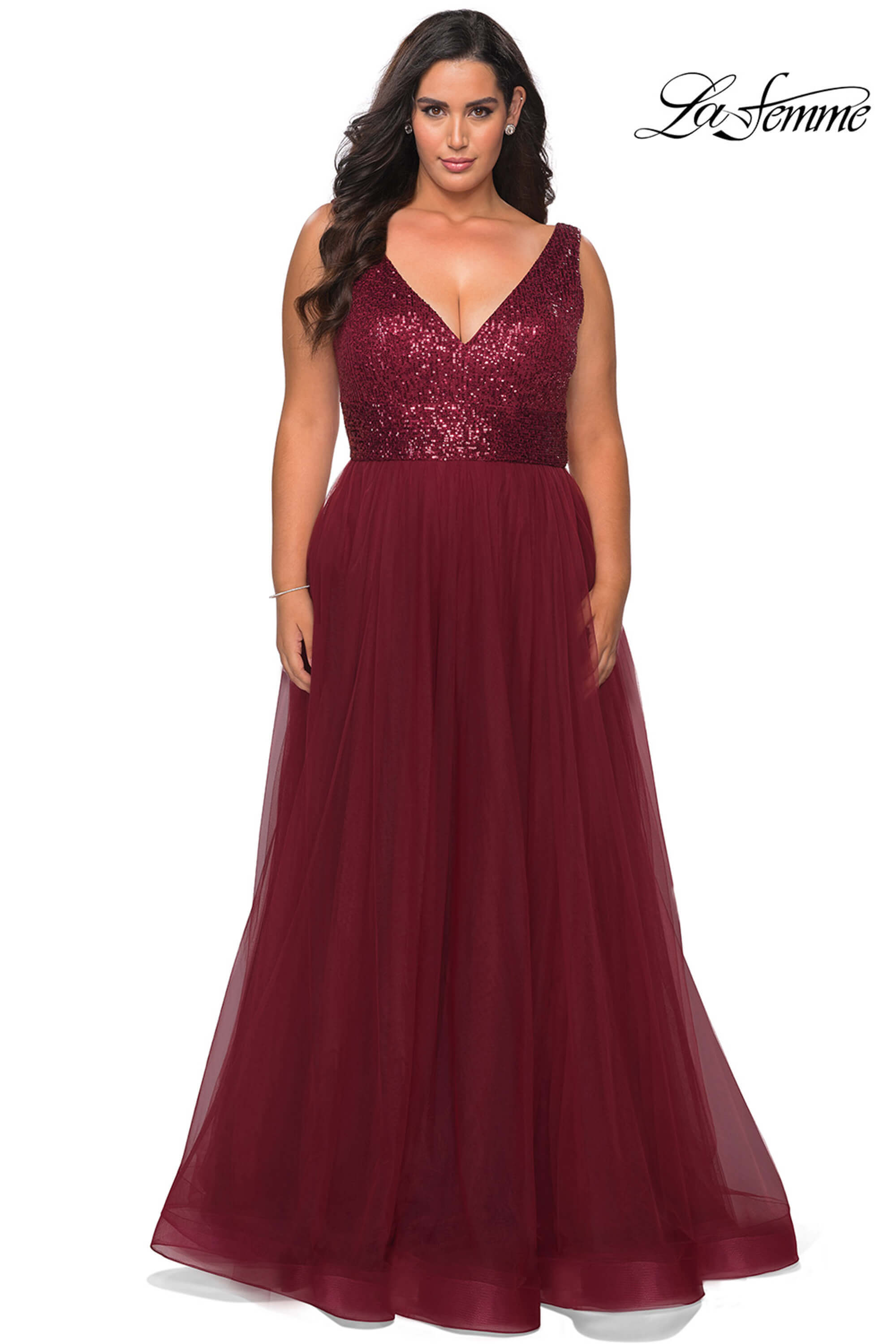 plus size evening dresses red Final Sale Plus Size Gown with Layered Sleeves in Glitter Red Fabric main image 1