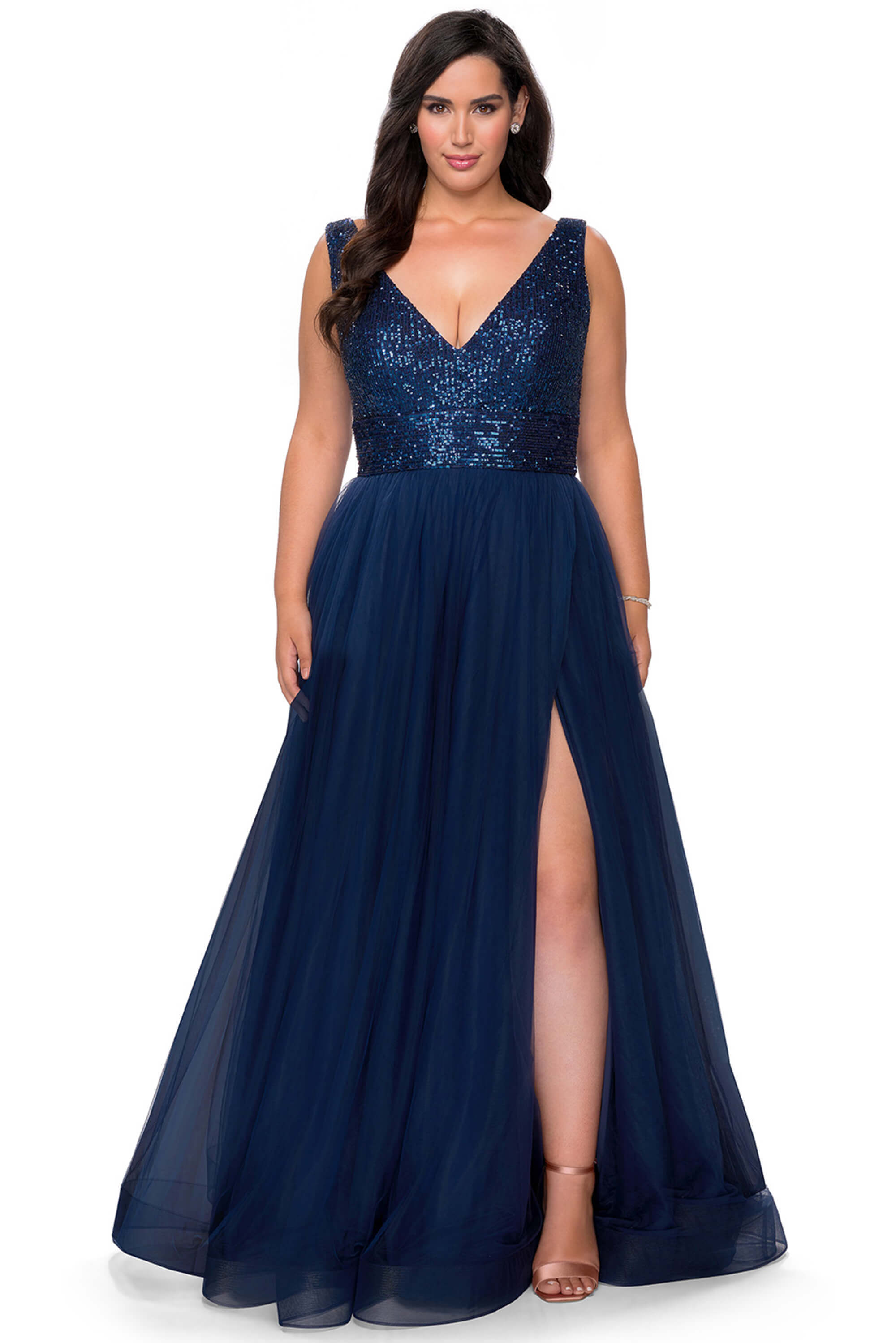 open lace back dress Royal Blue Plus Size Prom Dress,Fit and Flare Plus Size Prom Dress,Long Plus Size Dress,PD00327, US18W / Royal Blue main image 1