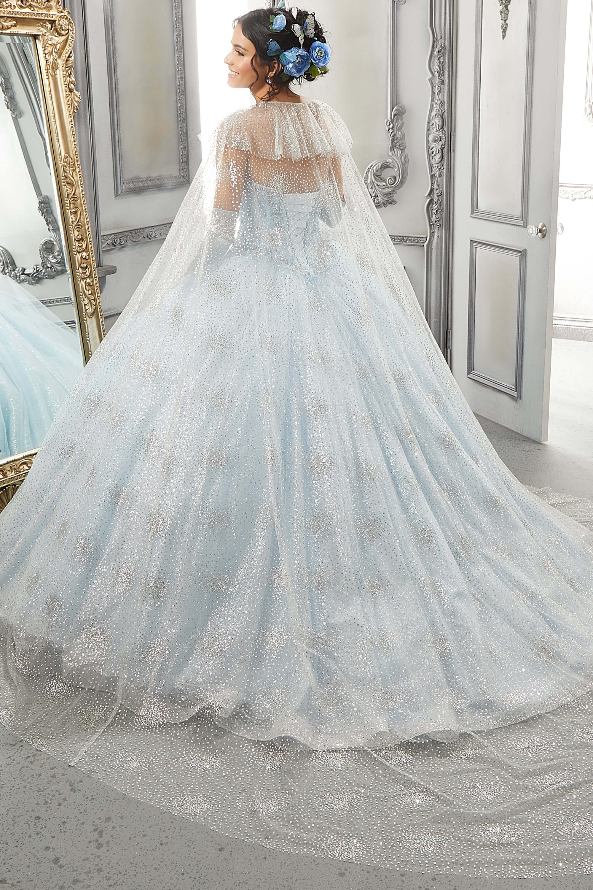 Glitter Cape Vizcaya Quinceanera Ball Gown Dress 89327