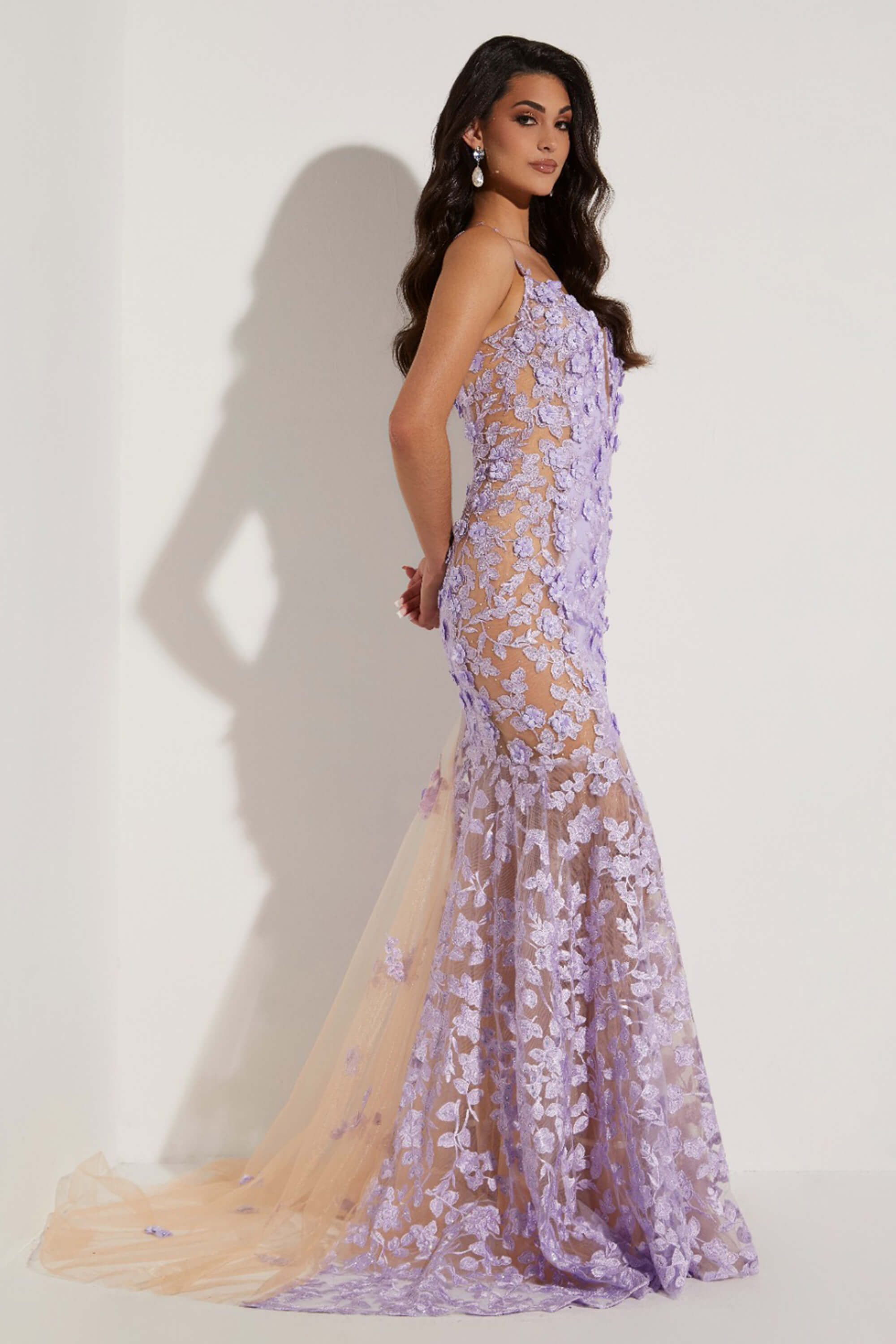 strapless open back dress Mint V Neck Prom Dress With Rhinestone Beading And Open Lace Back main image 1