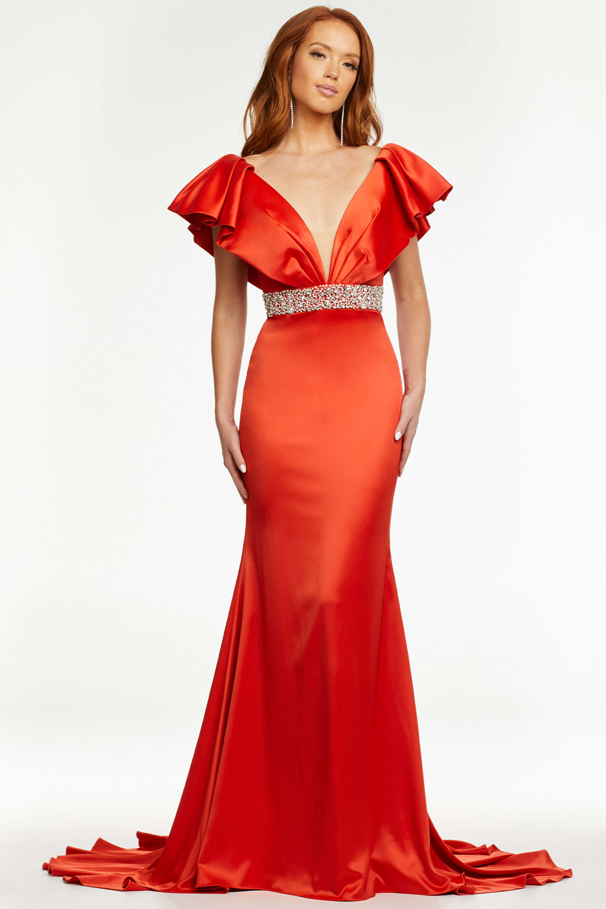 V-Plunging Satin Pageant Dress Ashley Lauren 11130