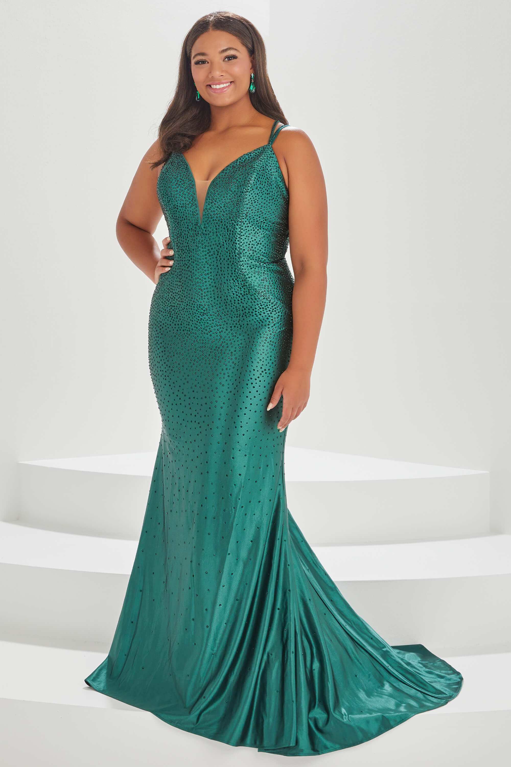 green emerald velvet dress Formal Black V-Neck High Split Long Plus Size Prom Dress main image 1