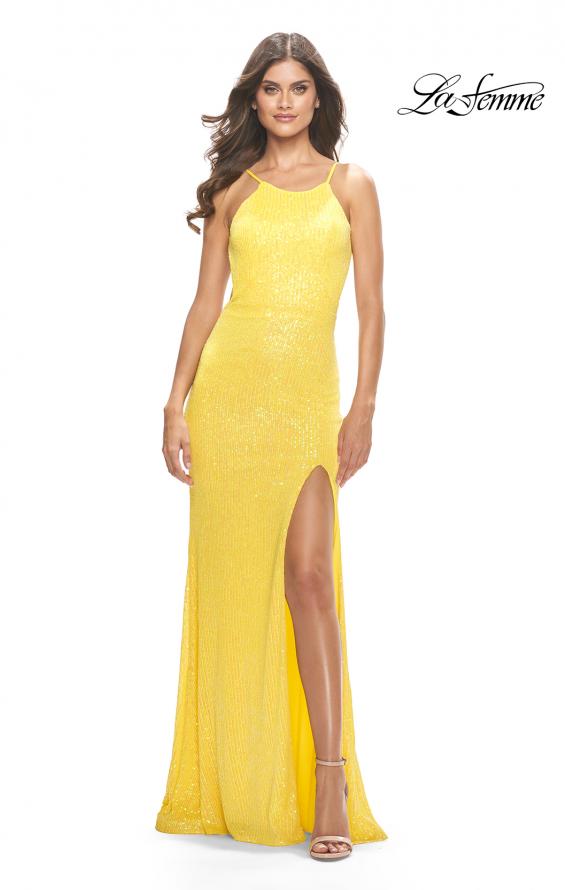 green emerald velvet dress La Femme Dress 32877 main image 1