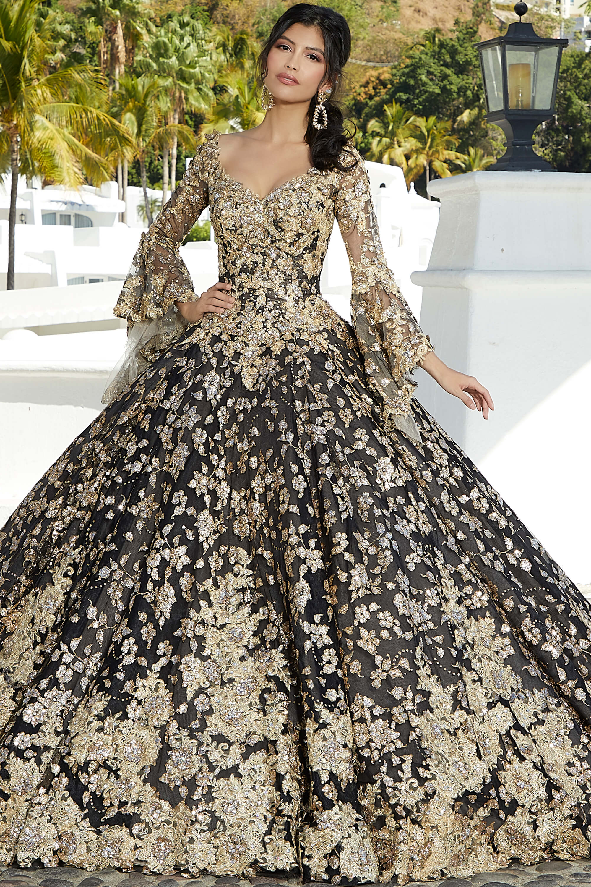 slim fit dress slacks Sequin Ball Gowns Strapless Black Gold Quinceanera Dresses for Sweet 16 Black Gold / US12 main image 1