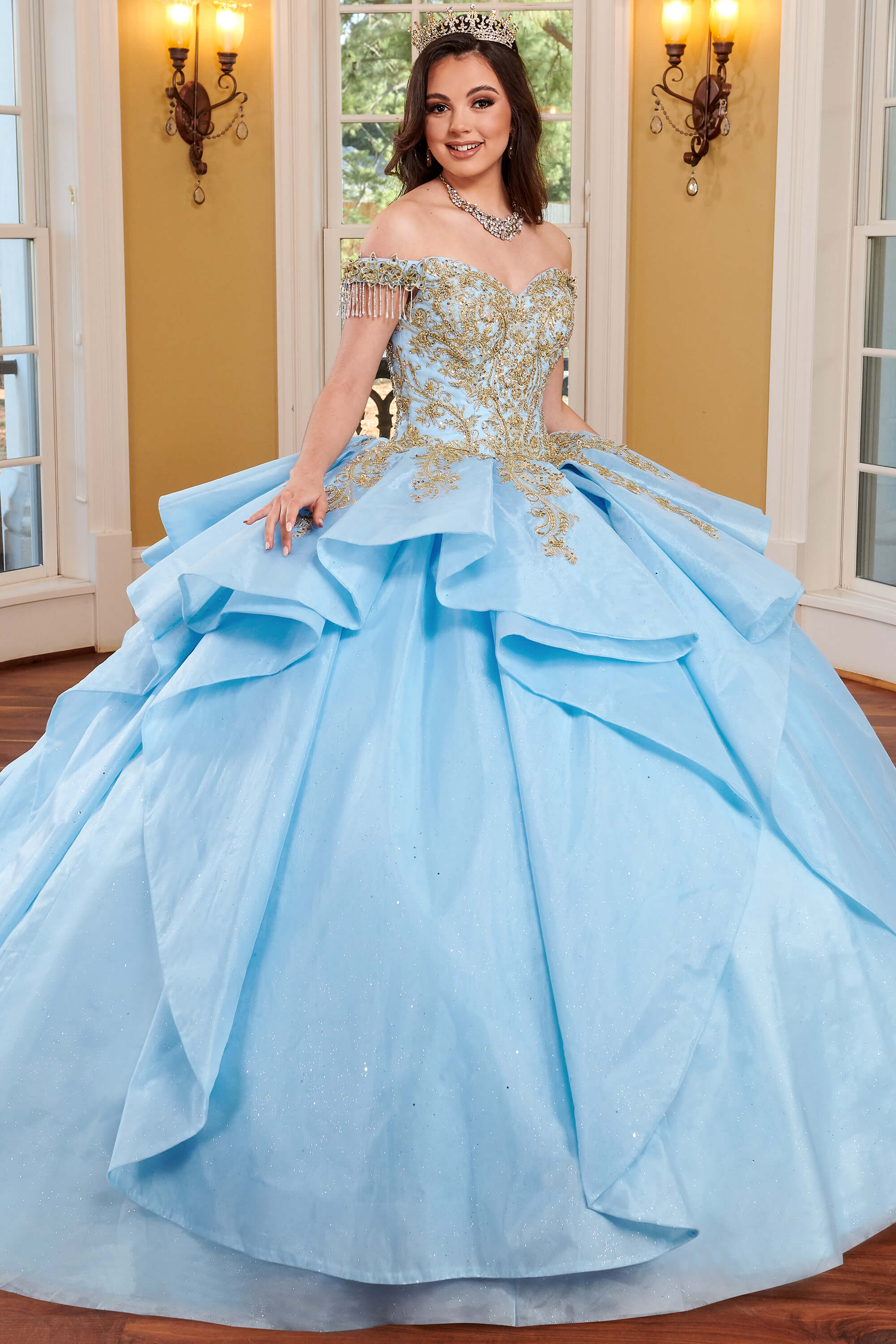 open lace back dress Off Shoulder Quinceanera Dress by Mary's Bridal MQ2129 12 / Blush