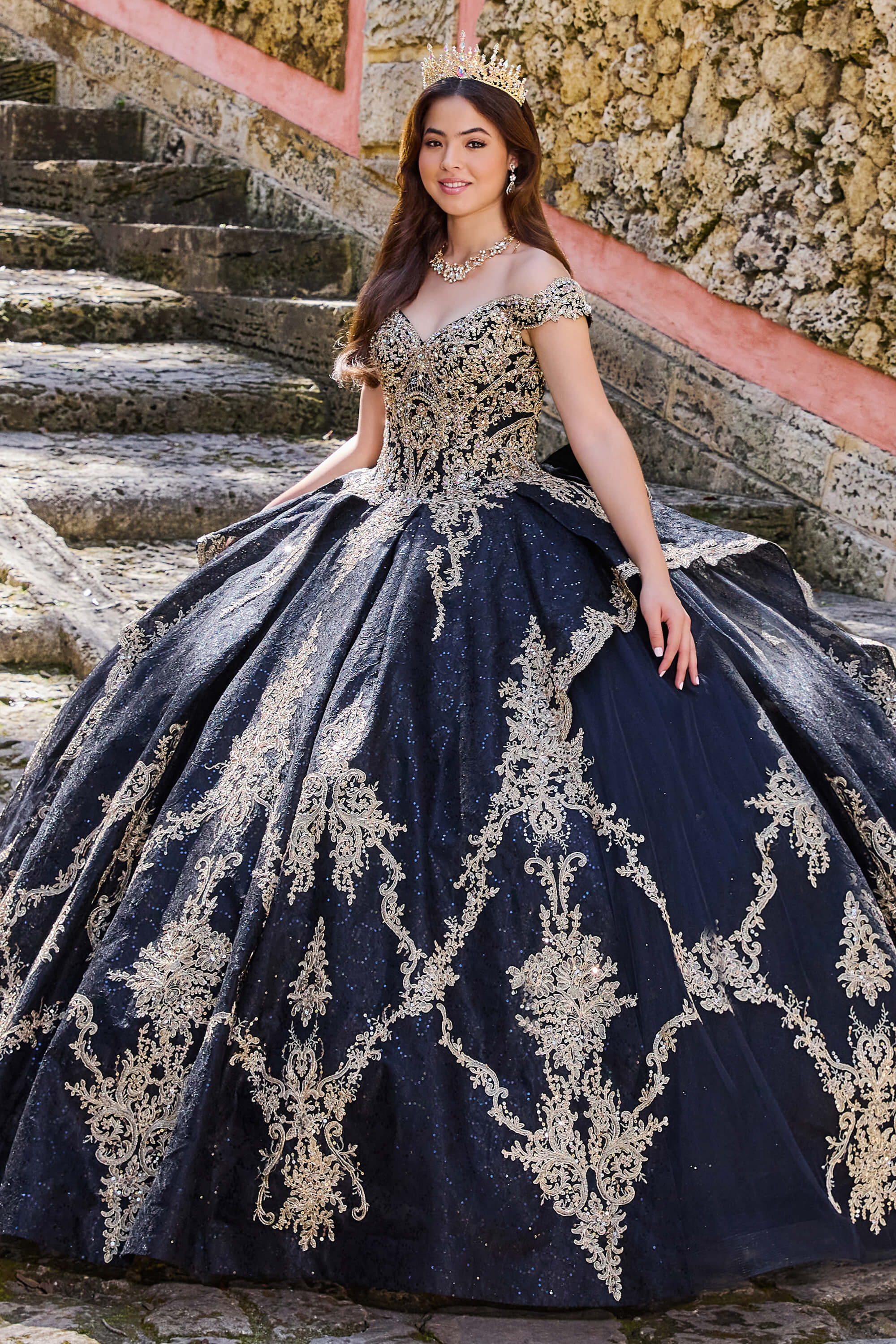 nude embroidered dress Quinceanera Collection 26049 main image 1